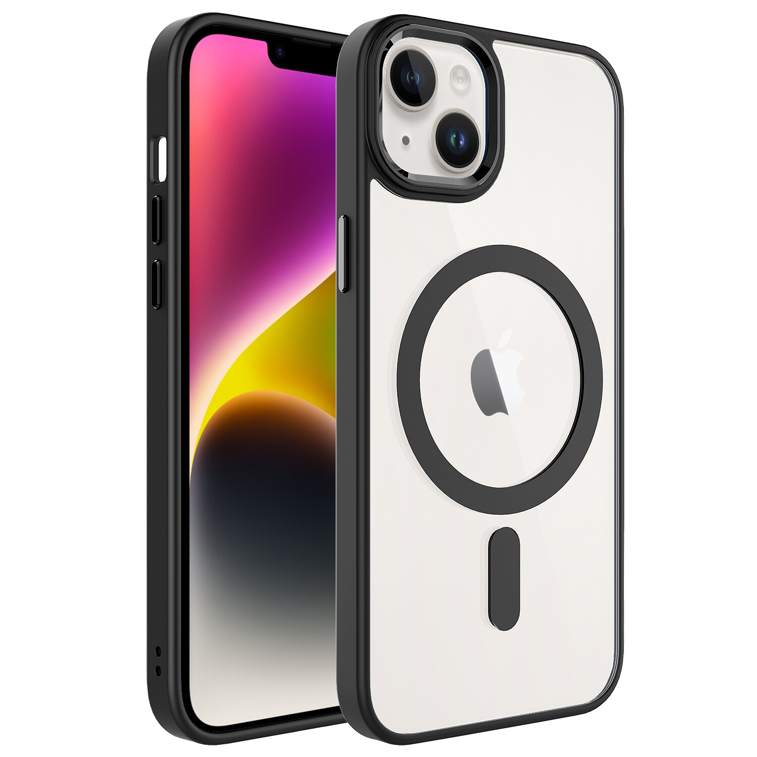 KNY Apple phone 14 Klf Silikon Kenarl MagSafeli Kamera Korumal Krom Kapak