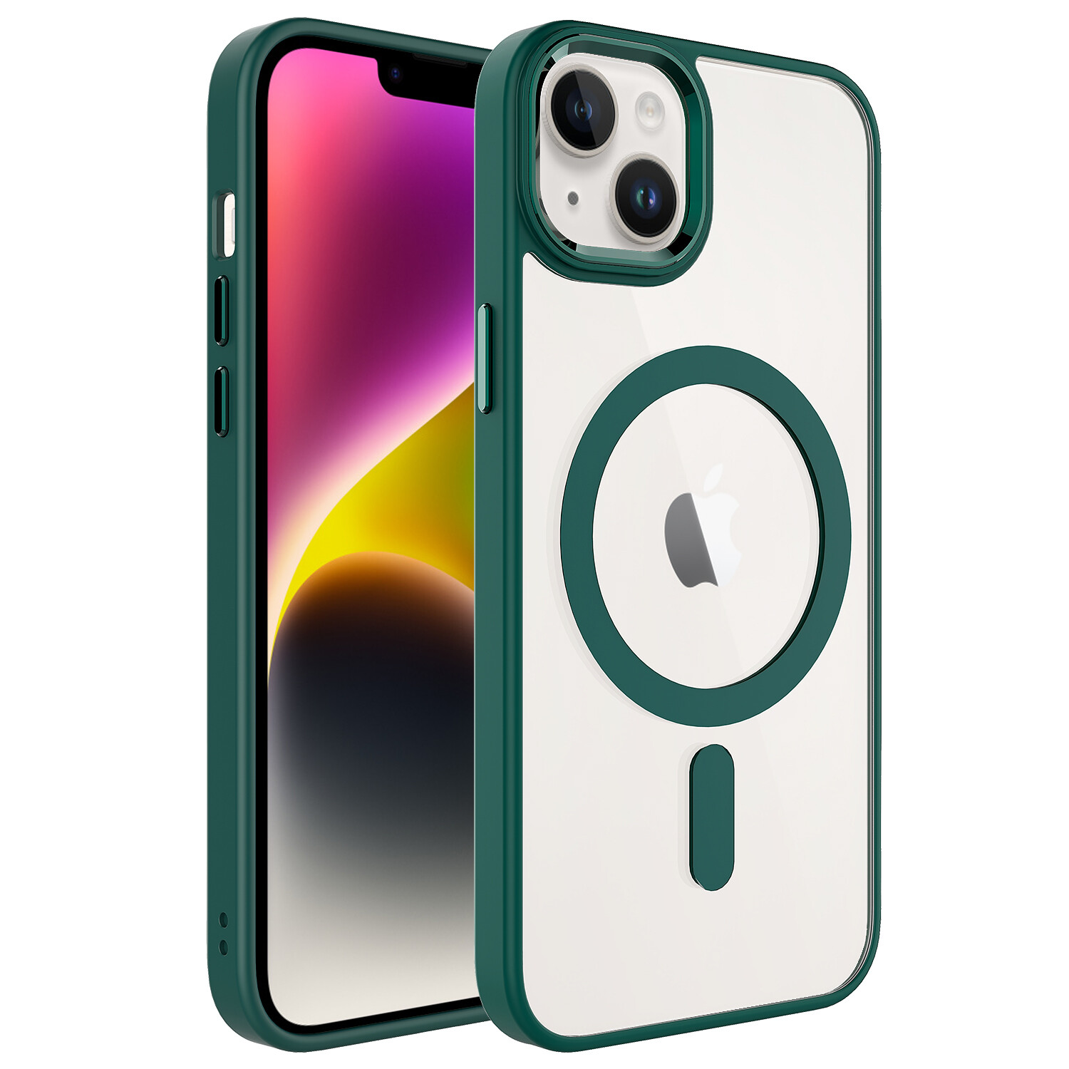 KNY Apple phone 14 Klf Silikon Kenarl MagSafeli Kamera Korumal Krom Kapak