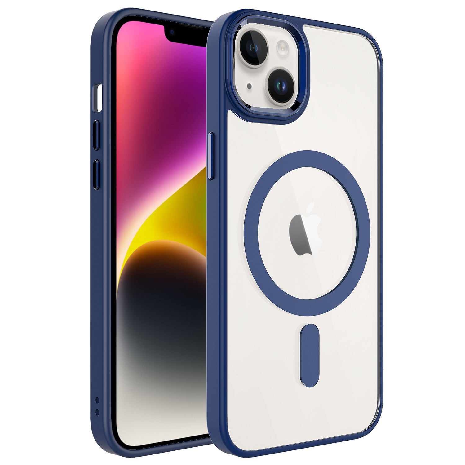 KNY Apple phone 14 Plus Klf Silikon Kenarl MagSafeli Kamera Korumal Krom Kapak