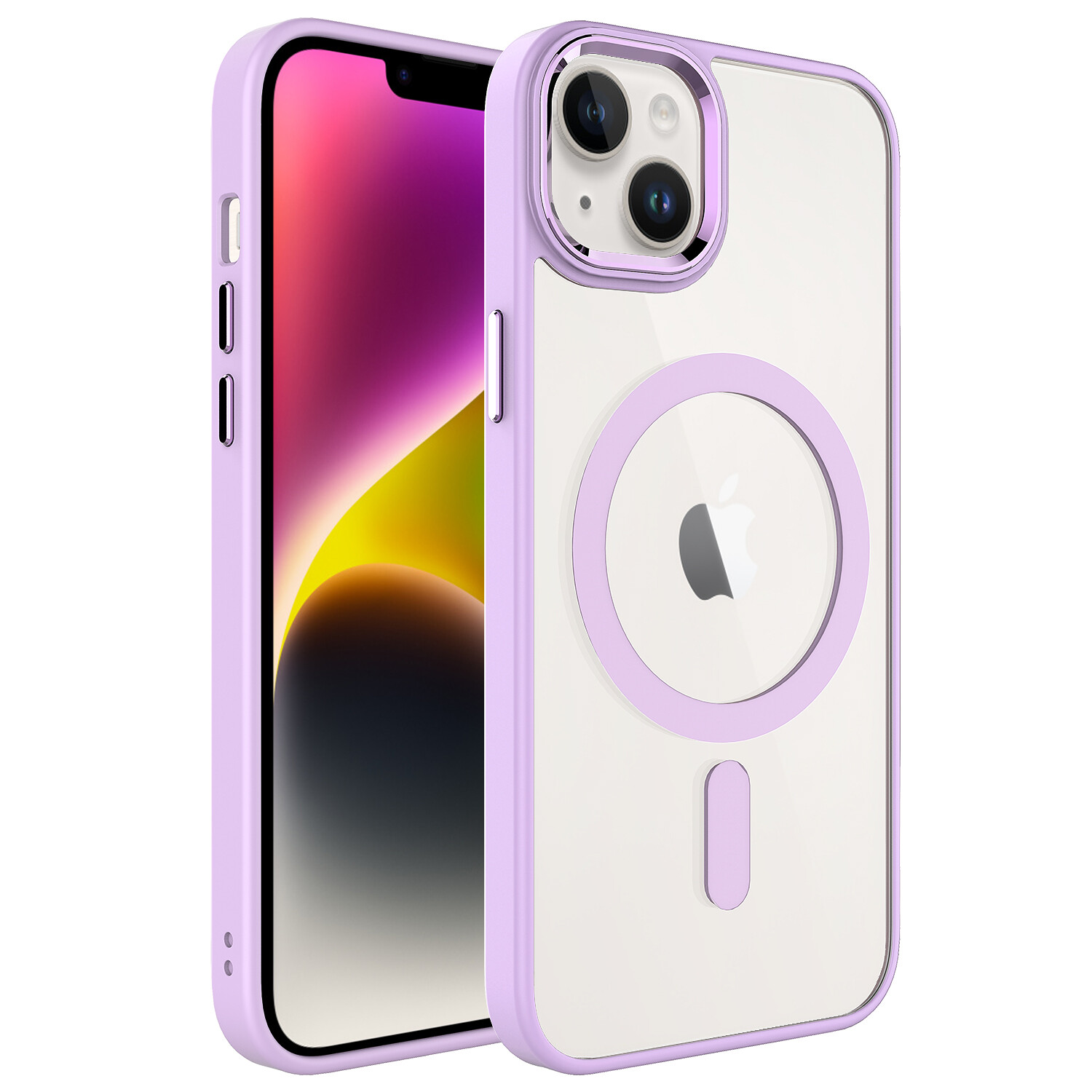 KNY Apple phone 14 Plus Klf Silikon Kenarl MagSafeli Kamera Korumal Krom Kapak