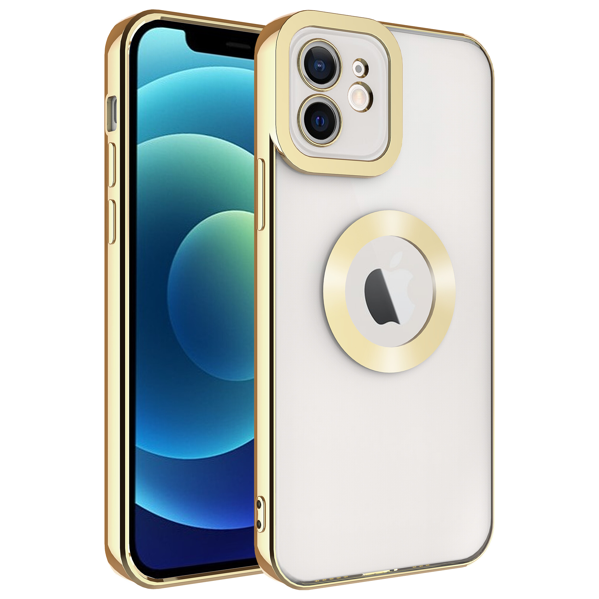 KNY Apple phone 11 Klf Renkli Kenarl Parlak Logosu Ak Omega Silikon
