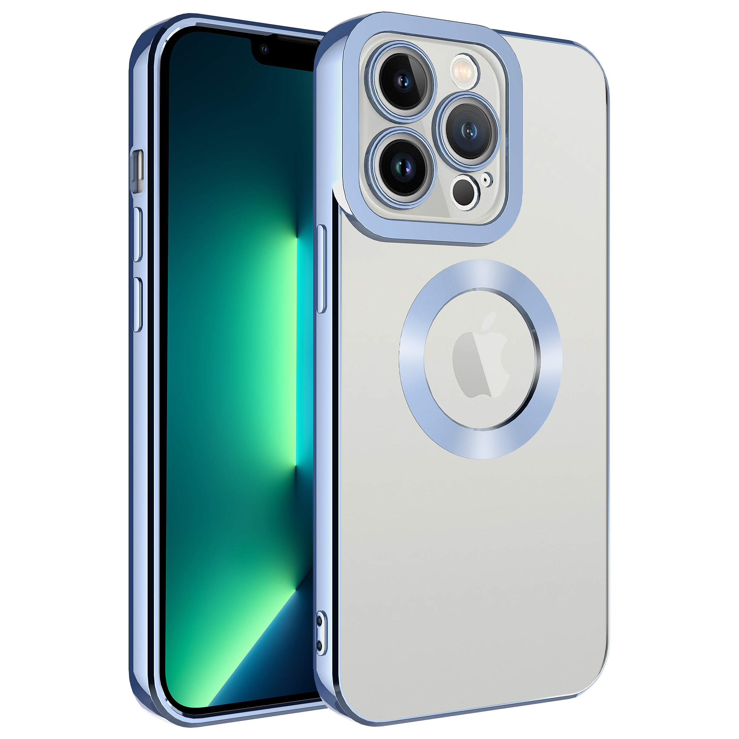 KNY Apple phone 13 Pro Max Klf Renkli Kenarl Parlak Logosu Ak Omega Silikon