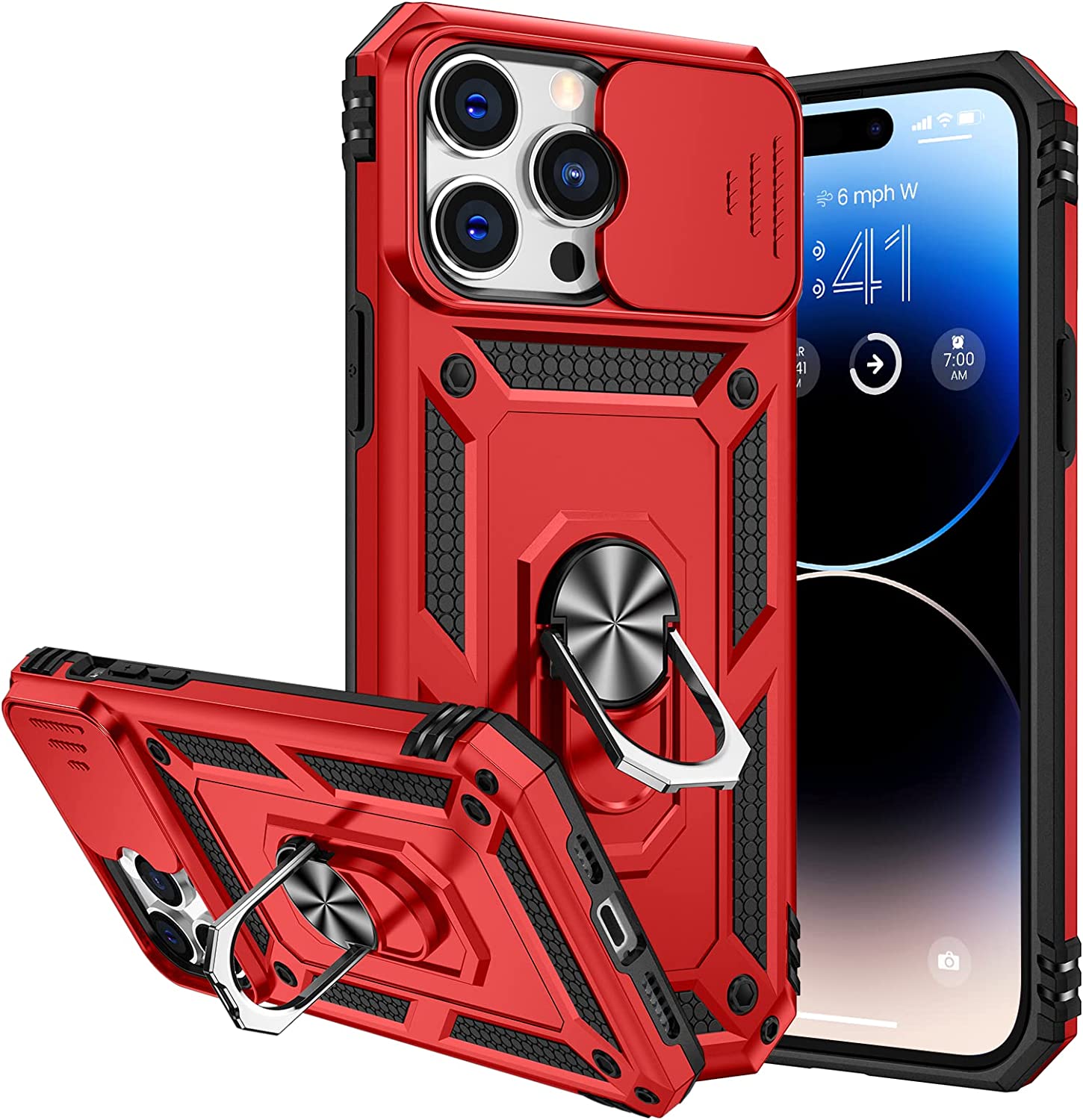 KNY Apple İphone 14 Pro Max Kılıf Ultra Korumalı Yüzüklü Manyetik Sürgülü Vega Kapak