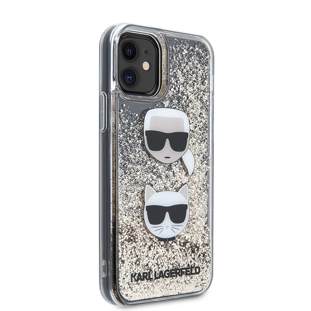 Apple iPhone 11 Kılıf Karl Lagerfeld Sıvılı Simli K&C Head Dizayn Kapak