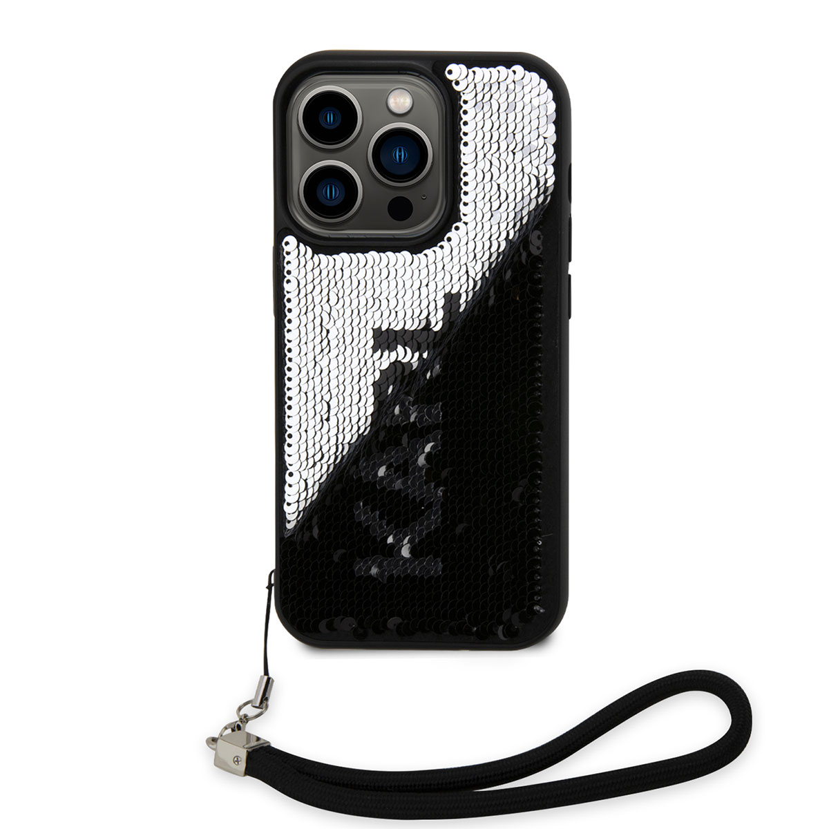 Apple iPhone 14 Pro Kılıf Karl Lagerfeld El Askısı İpli Hareketli Pullu Dizayn Kapak