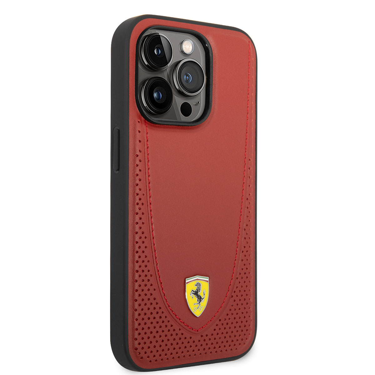 Apple iPhone 14 Pro Max Klf Ferrari Magsafe arj zellikli Deri Delikli Dikili Dizayn Kapak