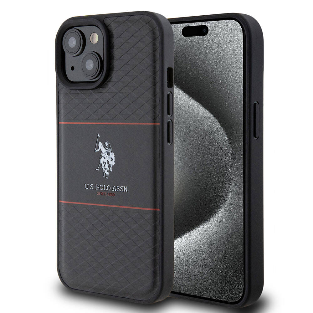 Apple iPhone 15 Kılıf U.S. Polo Assn. Orjinal Lisanslı Deri Şeritli Logo Dizayn Kapak