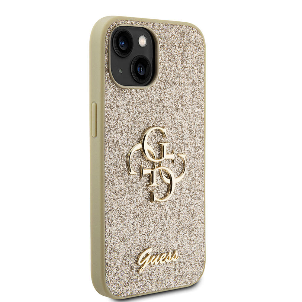 Apple iPhone 15 Plus Klf Guess Orjinal Lisansl 4G Byk Metal Logolu Glitter Kapak
