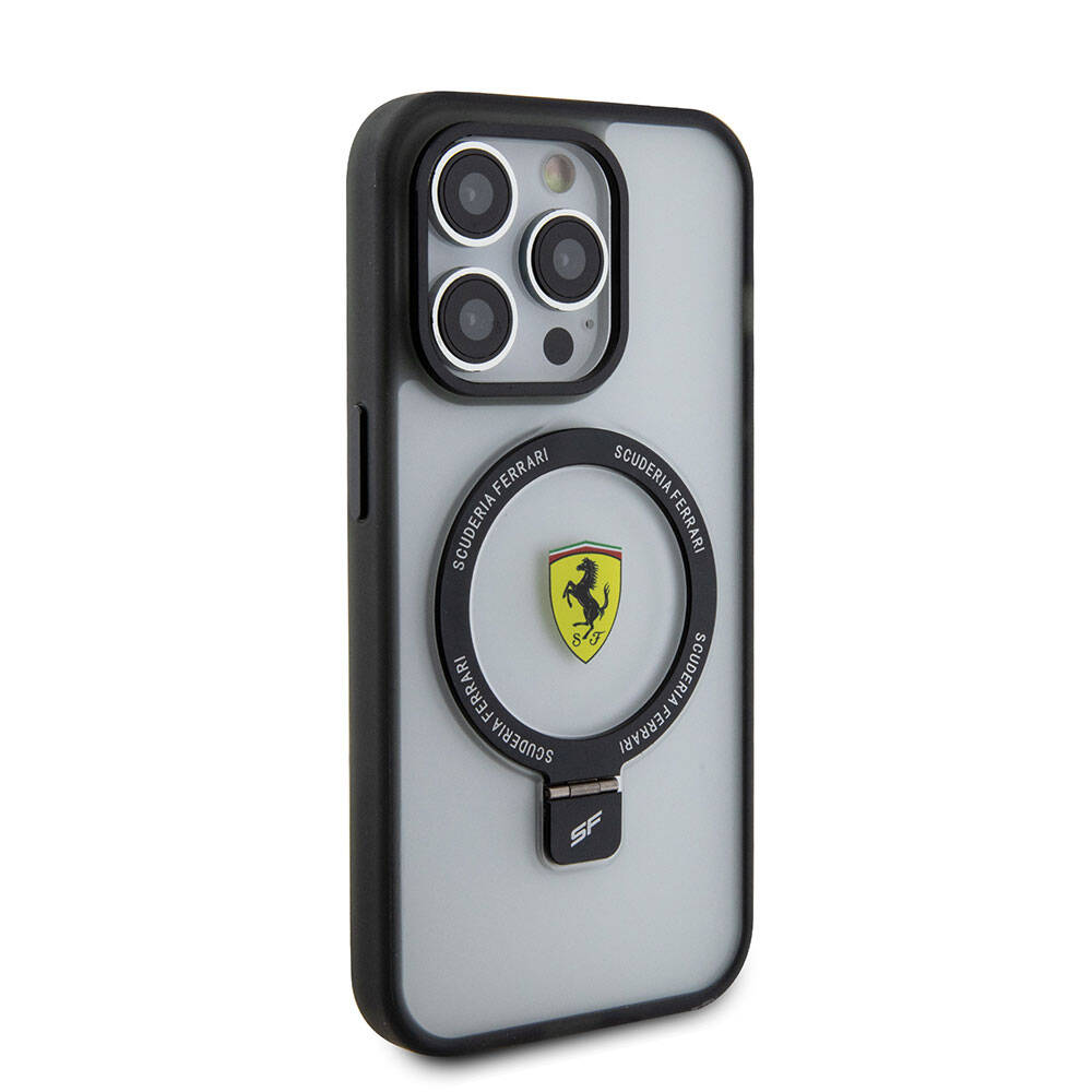 Apple iPhone 15 Pro Klf Ferrari Magsafe arj zellikli Standl Buzlu Yzey Dizayn Kapak
