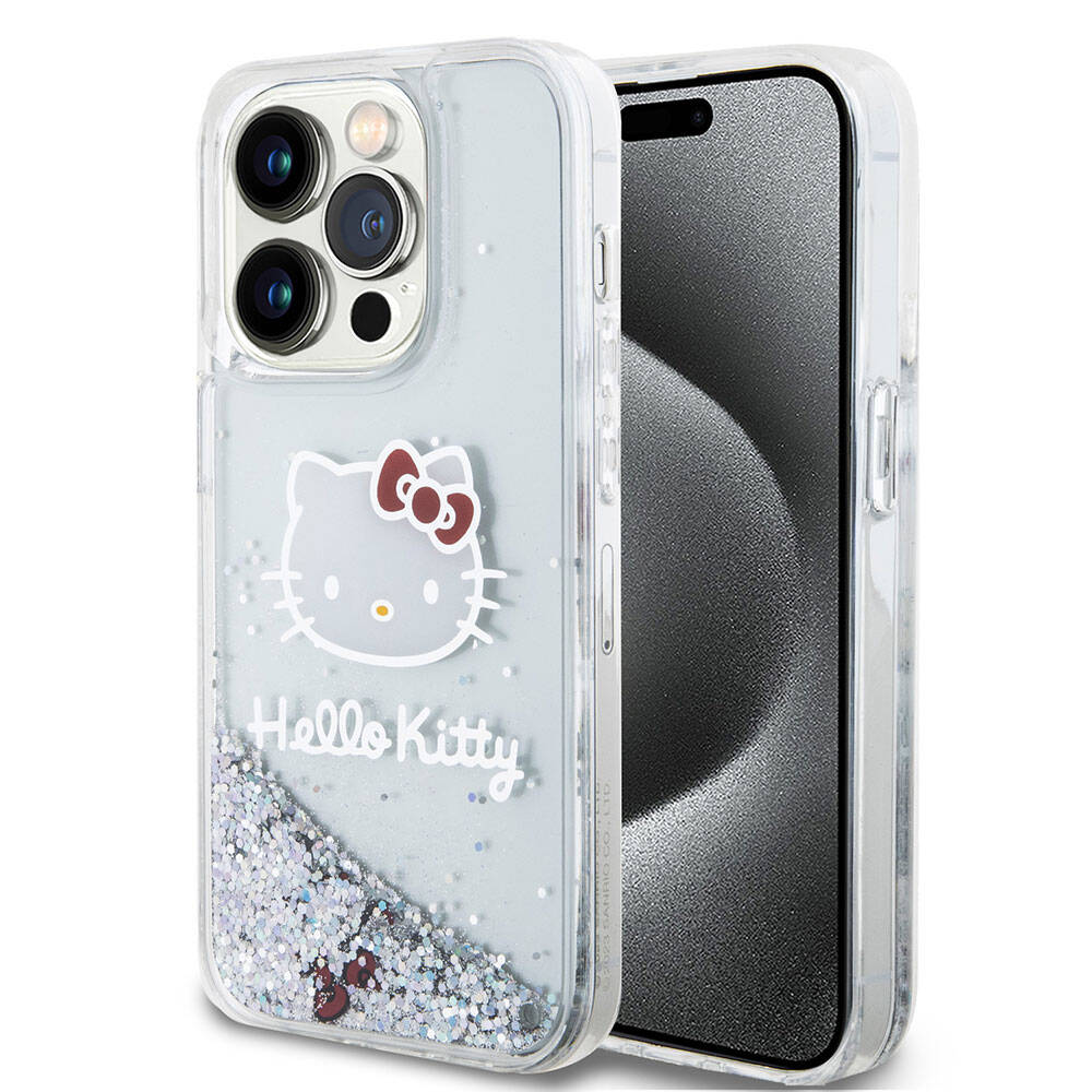 Apple iPhone 15 Pro Klf Hello Kitty Orjinal Lisansl konik Svl Glitter Kapak