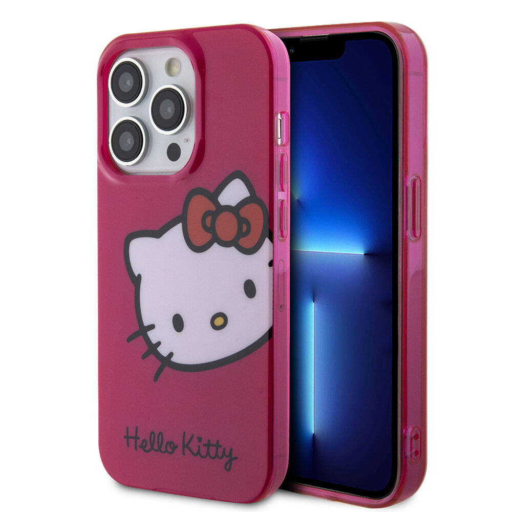 Apple iPhone 15 Pro Klf Hello Kitty Orjinal Lisansl Yaz ve konik Logolu Kitty Head Kapak