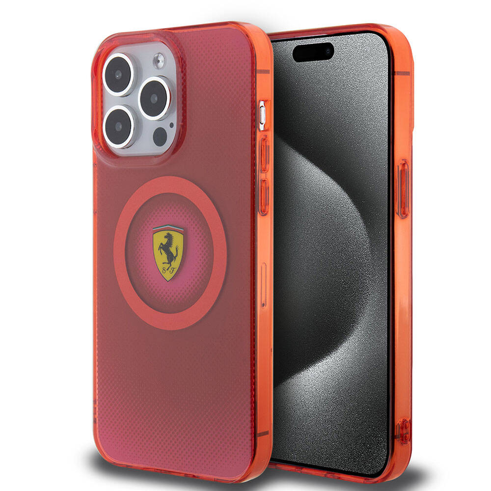 Apple iPhone 15 Pro Max Klf Ferrari Orjinal Lisansl Magsafe arj zellikli Paralanan Noktalar Desenli Kapak