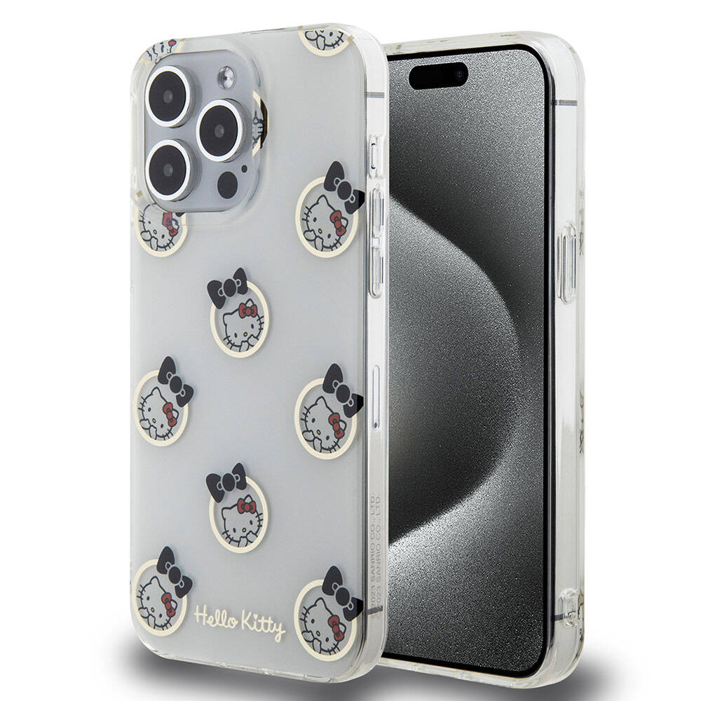 Apple iPhone 15 Pro Max Klf Hello Kitty Orjinal Lisansl Elektroplating Kaplama Kabarck Baskl Kapak