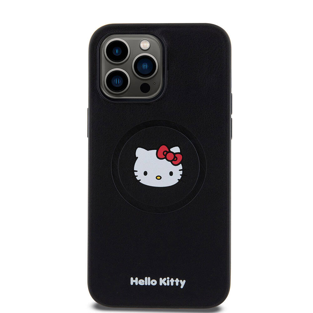 Apple iPhone 15 Pro Max Kılıf Hello Kitty Orjinal Lisanslı Magsafe Şarj Özellikli Kitty Head Deri Kapak
