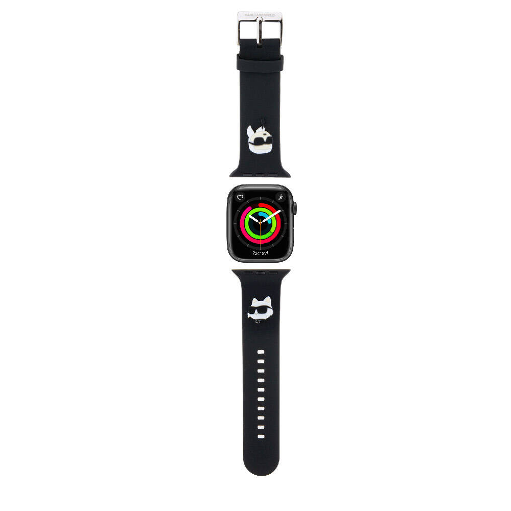 Apple Watch 42mm Karl Lagerfeld Orjinal Lisanslı İkonik Karl & Choupette Logolu Silikon Kordon