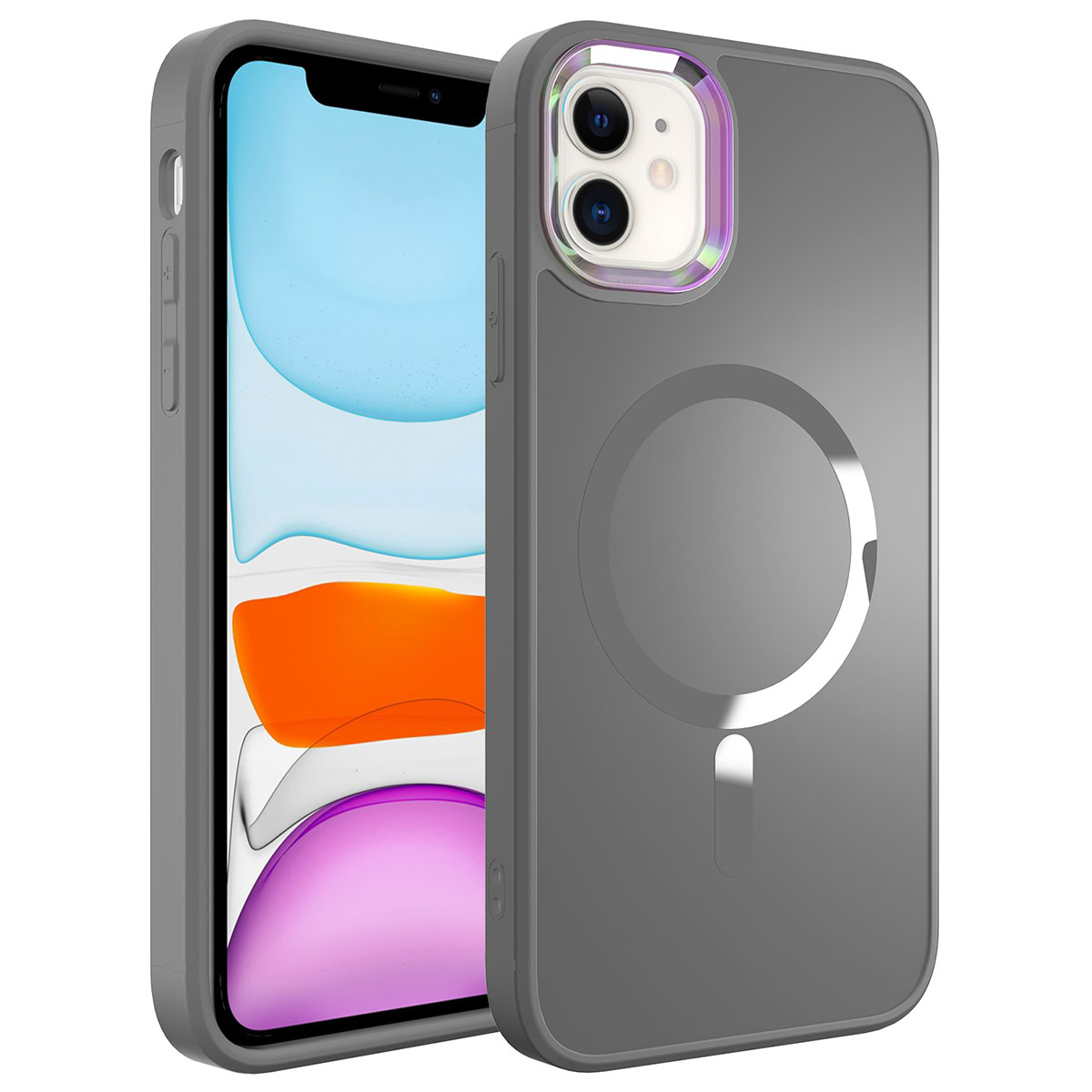 KNY Apple phone 11 Klf Renkli Kamera ereveli Magsafeli Parlak Stil Kapak