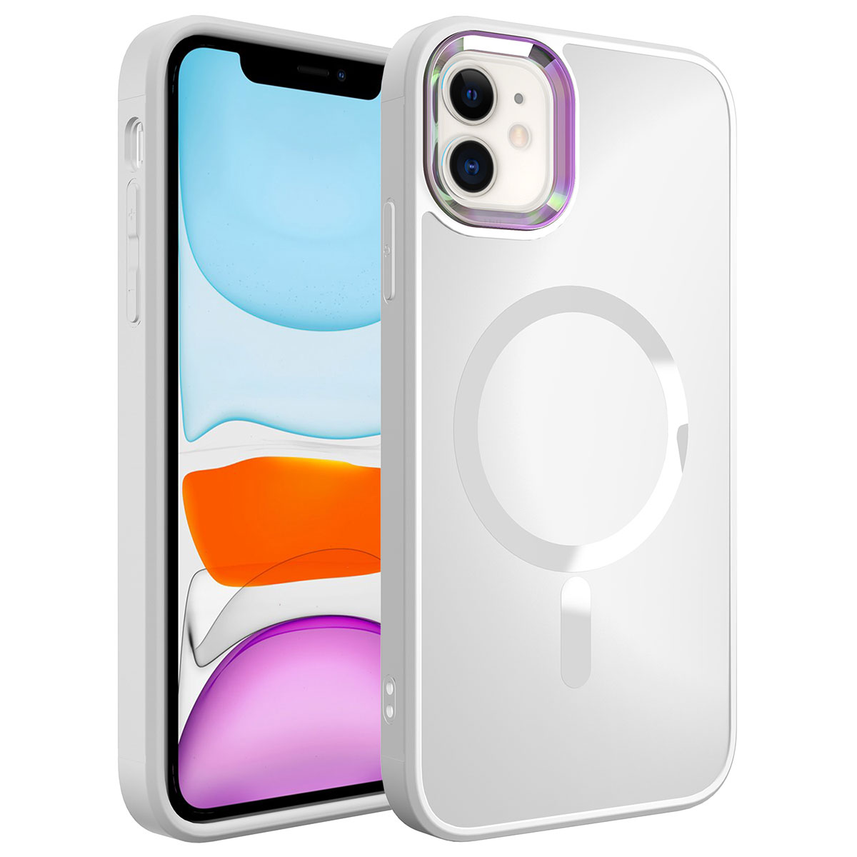 KNY Apple phone 11 Klf Renkli Kamera ereveli Magsafeli Parlak Stil Kapak