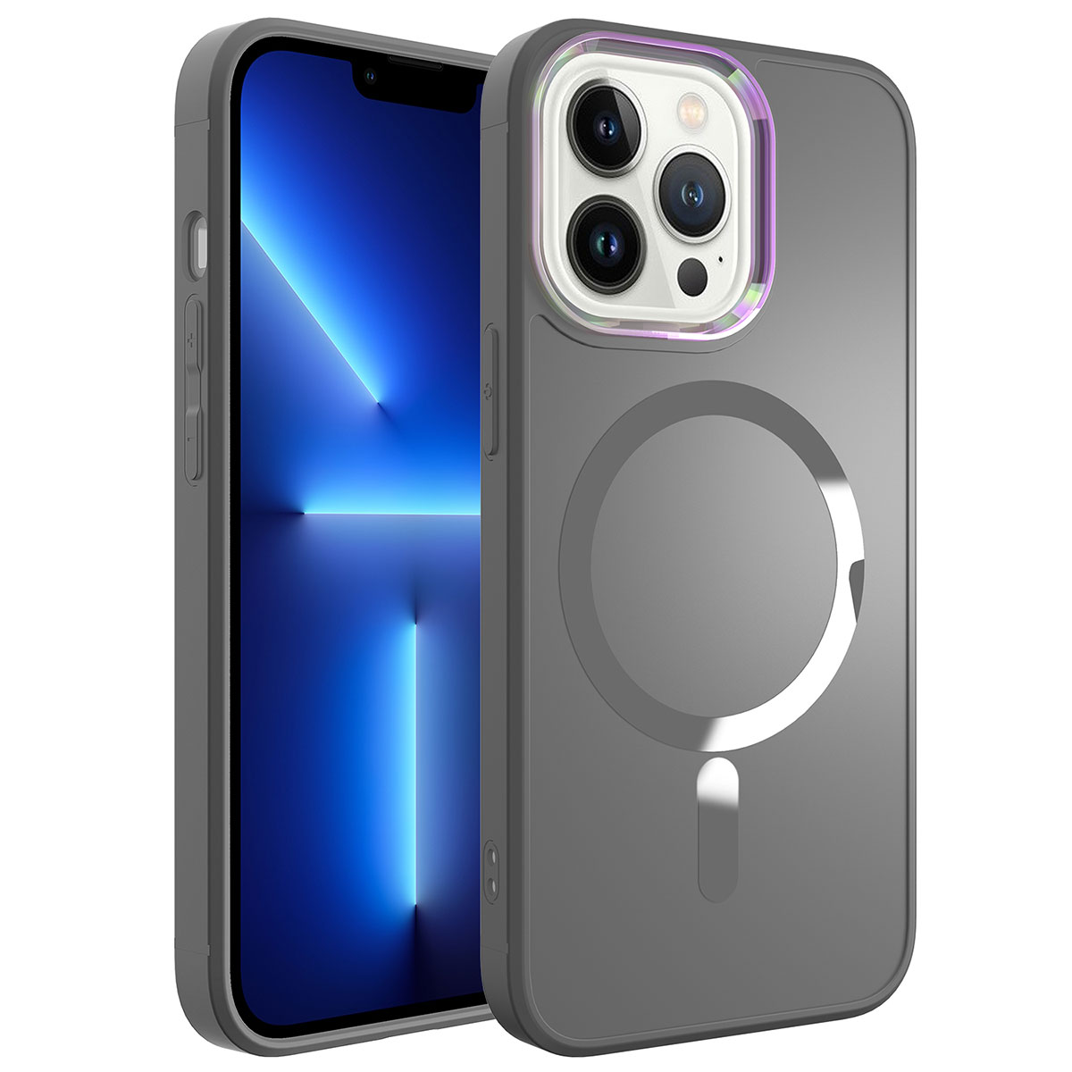 KNY Apple phone 12 Pro Max Klf Renkli Kamera ereveli Magsafeli Parlak Stil Kapak