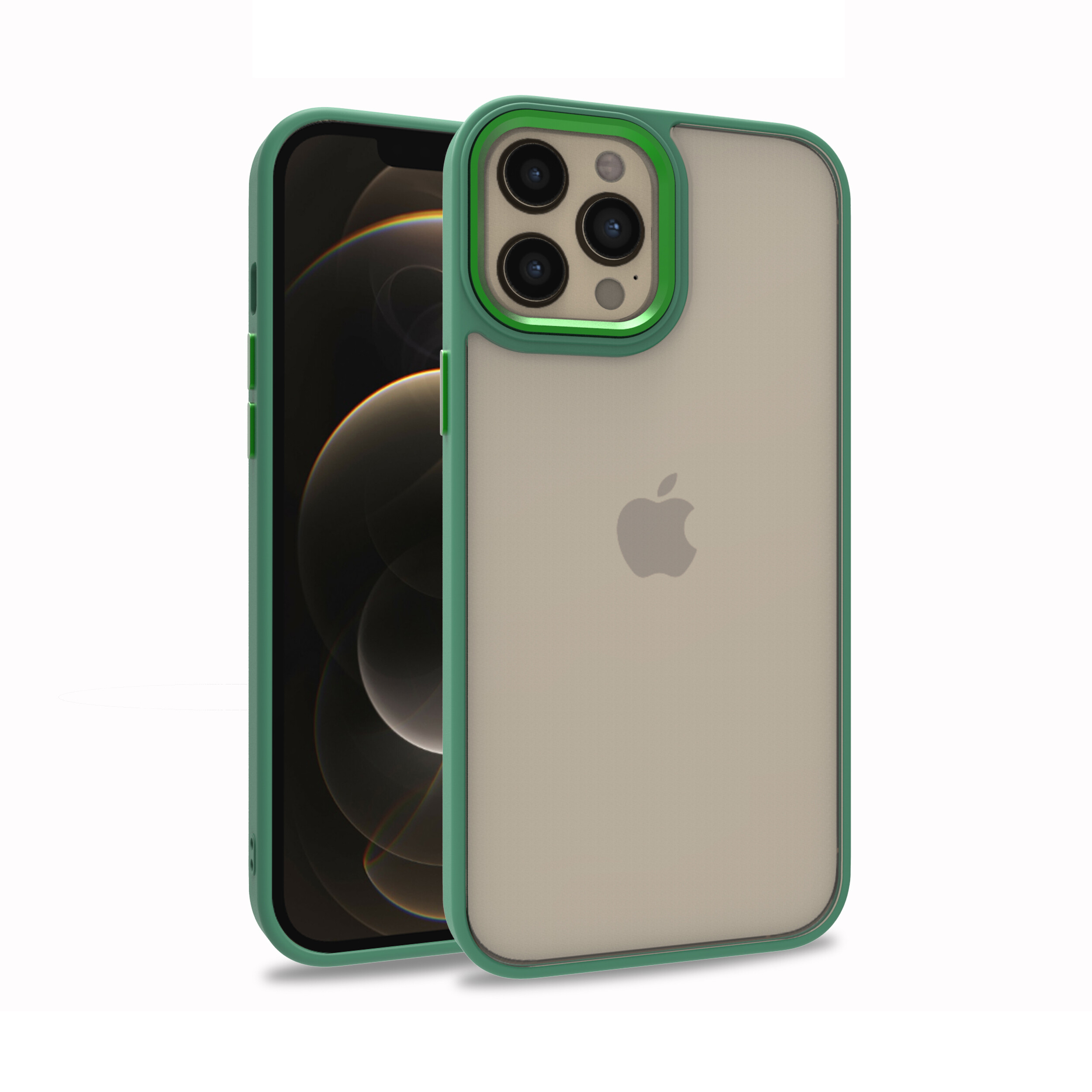 KNY Apple İphone 12 Pro Max Kılıf Silikon Kenarlı Renkli Arkası Şeffaf Flora Kapak