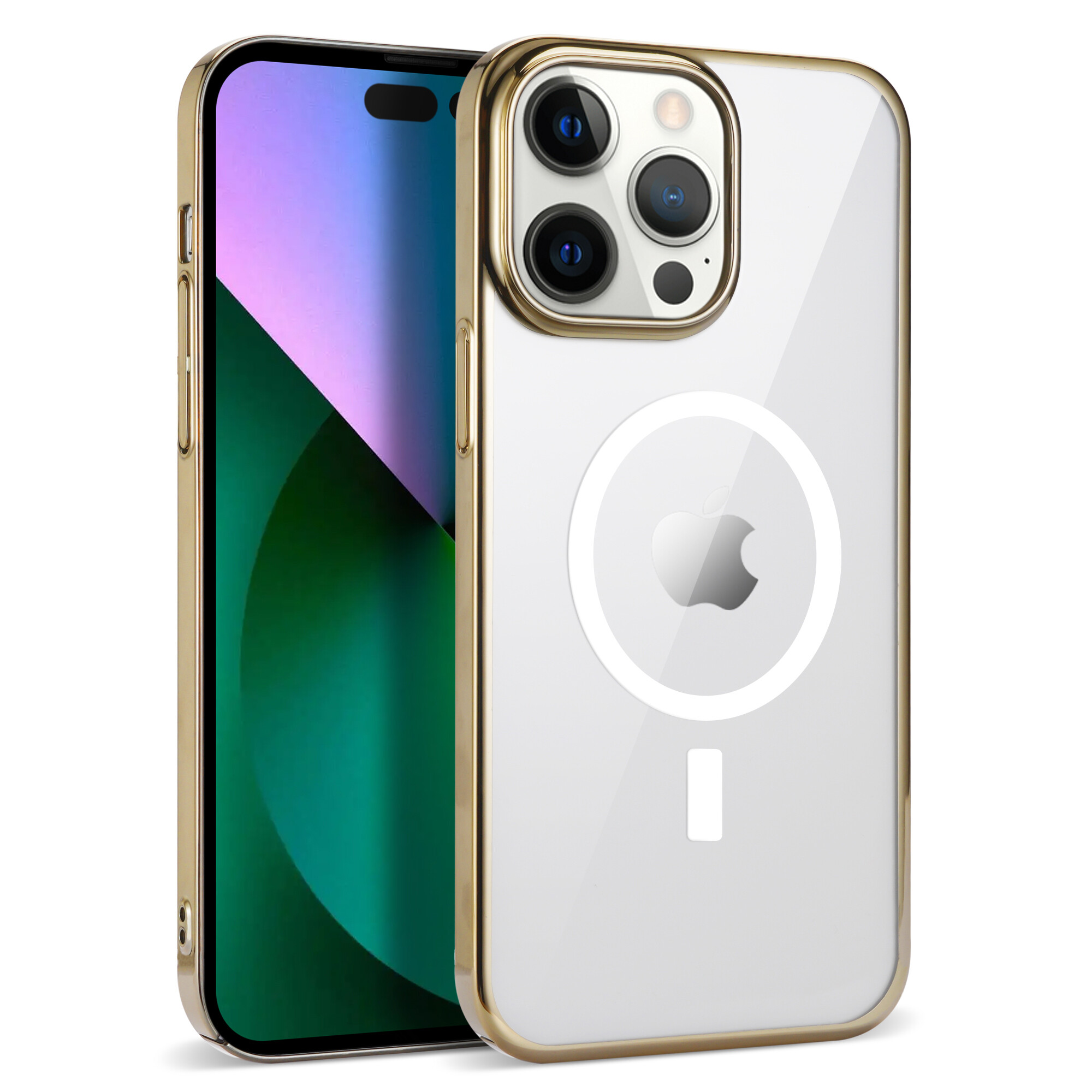 KNY Apple phone 13 Pro Klf Renkli Kenarl Magsafeli Sert Pixel Kapak