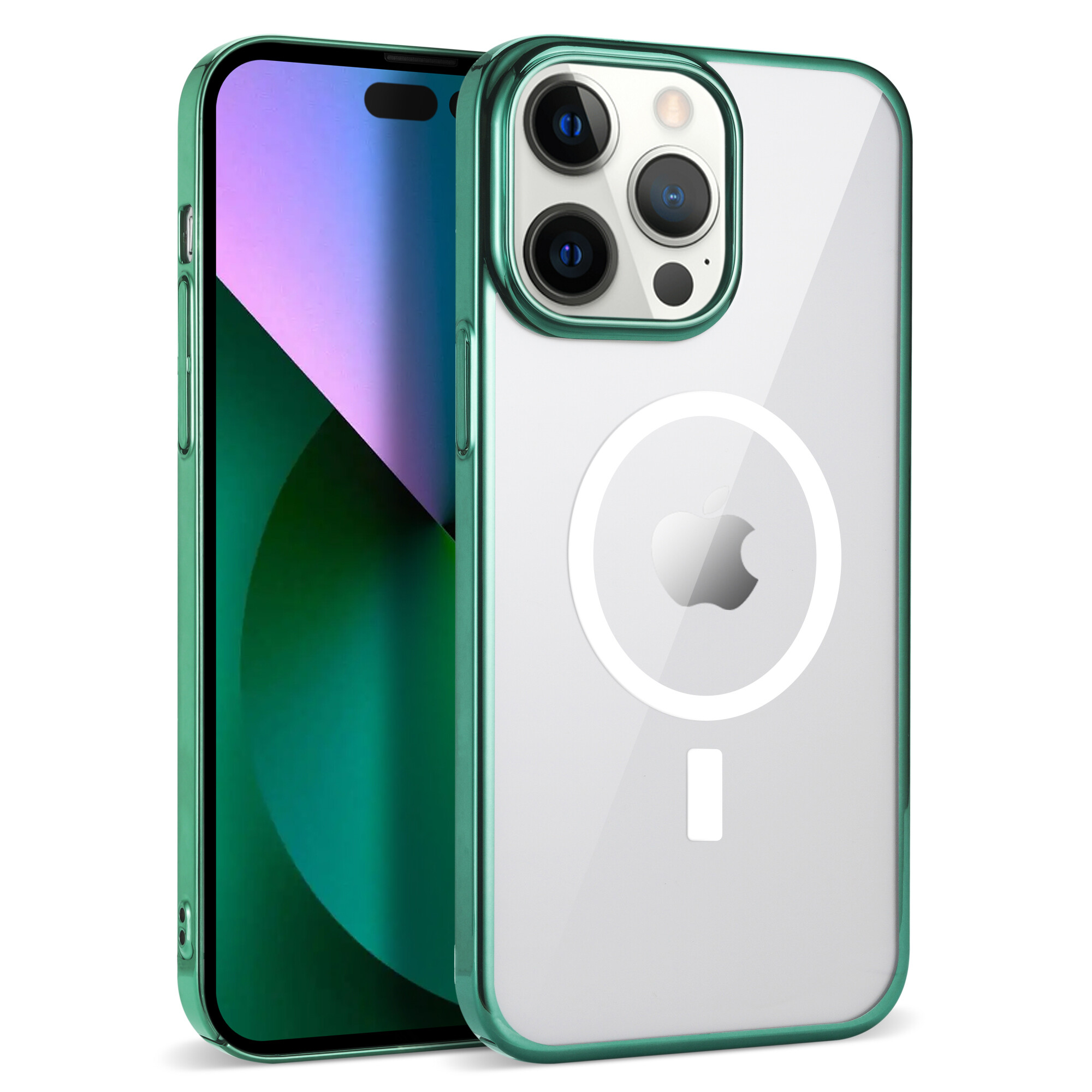 KNY Apple phone 13 Pro Klf Renkli Kenarl Magsafeli Sert Pixel Kapak