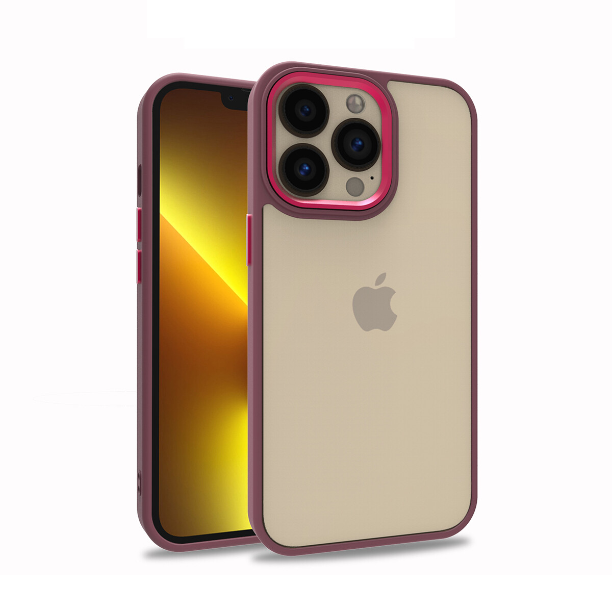 KNY Apple İphone 13 Pro Kılıf Silikon Kenarlı Arkası Şeffa Renkli Flora Sert Kapak
