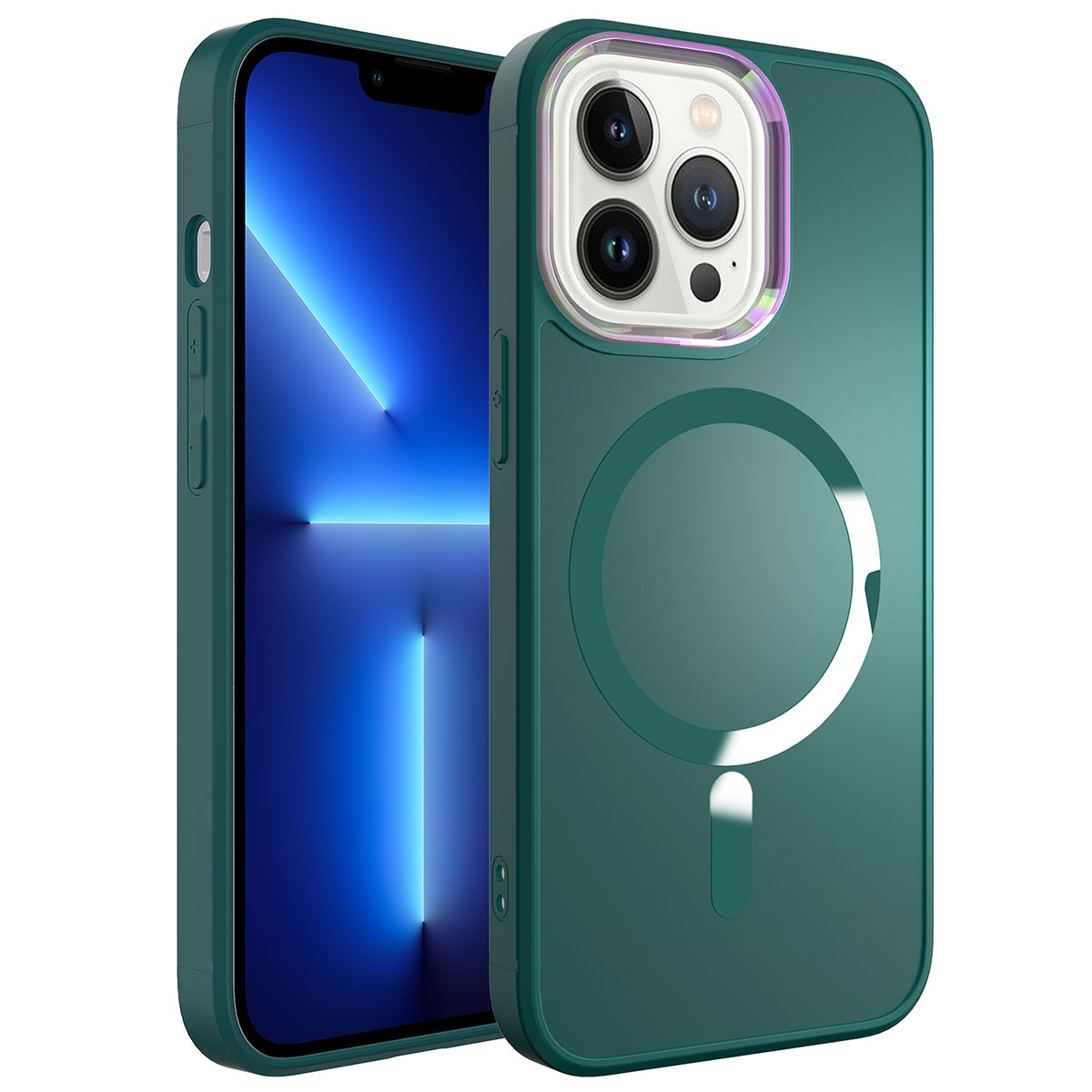KNY Apple phone 13 Pro Max Klf Renkli Kamera ereveli Magsafeli Parlak Stil Kapak