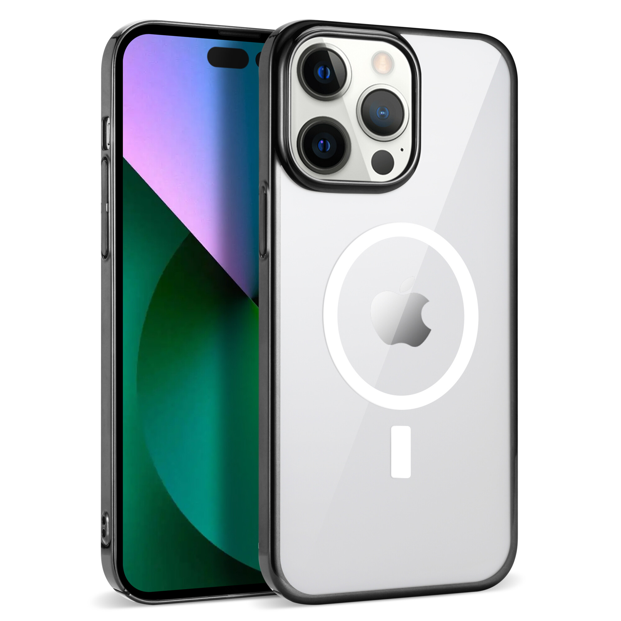 KNY Apple phone 13 Pro Max Klf Renkli Kenarl Magsafeli Sert Pixel Kapak