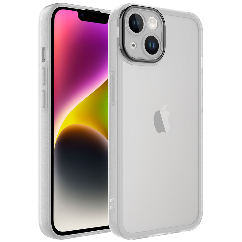 KNY Apple İphone 14 Kılıf Kamera Korumalı Renkli Kenarlı Arkası Şeffaf Post Silikon