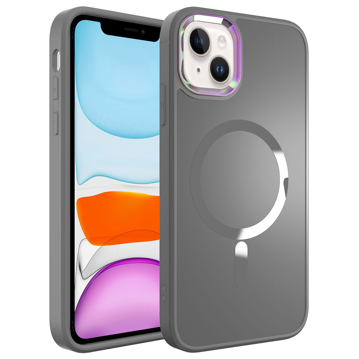 KNY Apple phone 14 Klf Renkli Kamera ereveli Magsafeli Parlak Stil Kapak