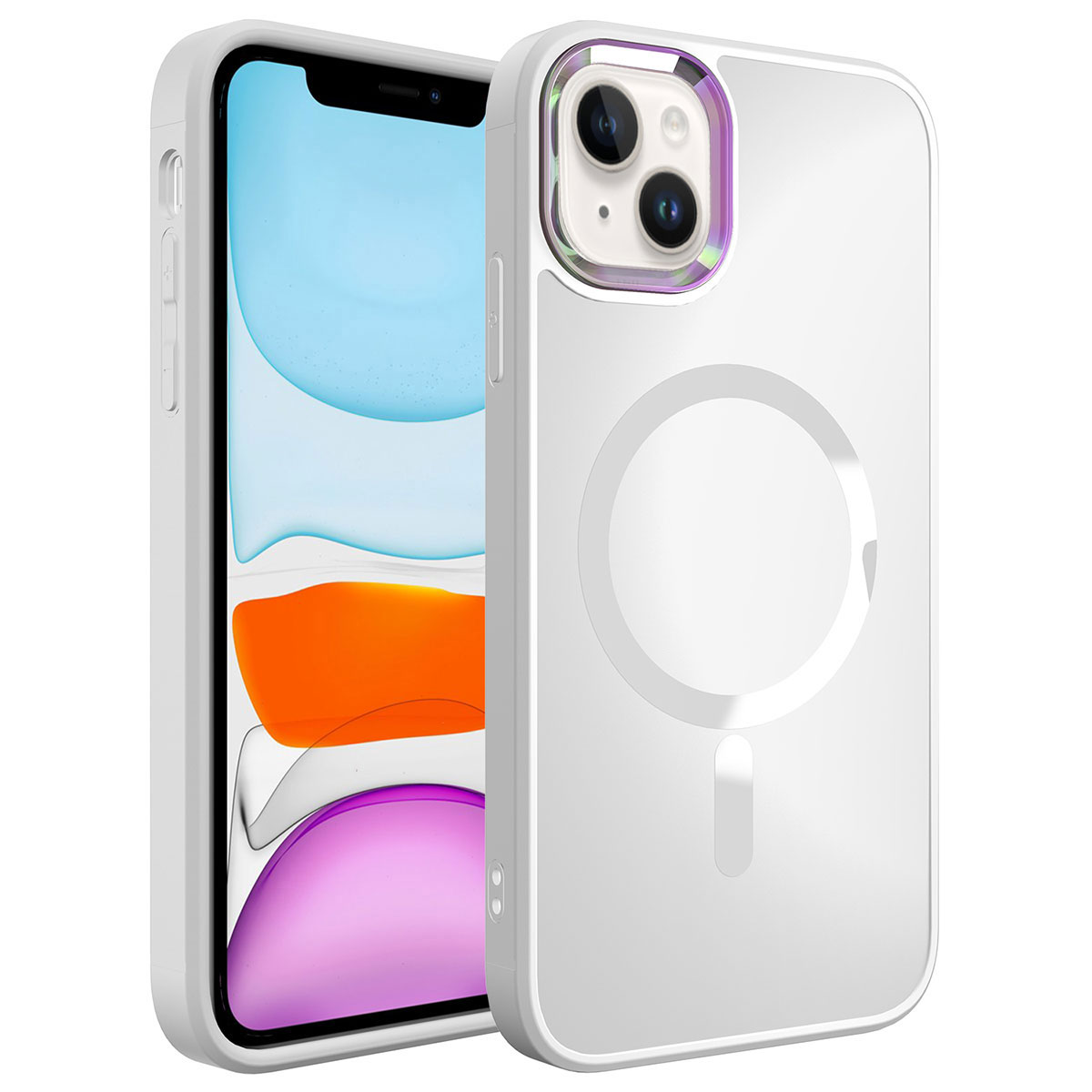 KNY Apple phone 14 Klf Renkli Kamera ereveli Magsafeli Parlak Stil Kapak