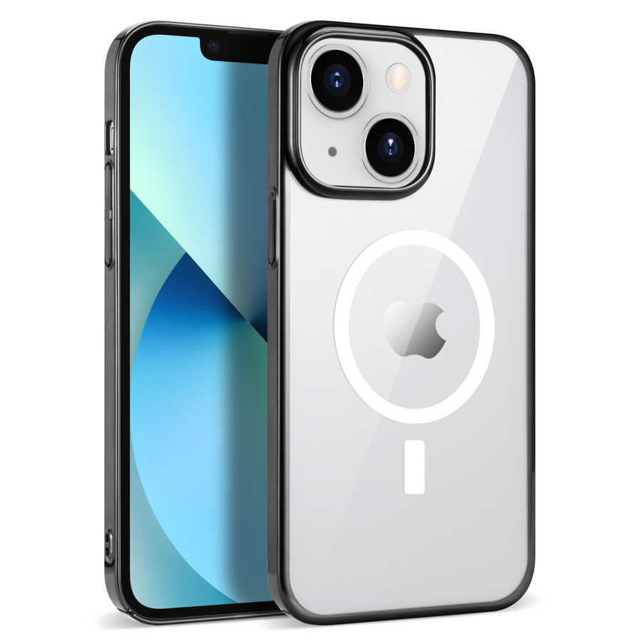 KNY Apple phone 14 Plus Klf Renkli Kenarl Magsafeli Sert Pixel Kapak