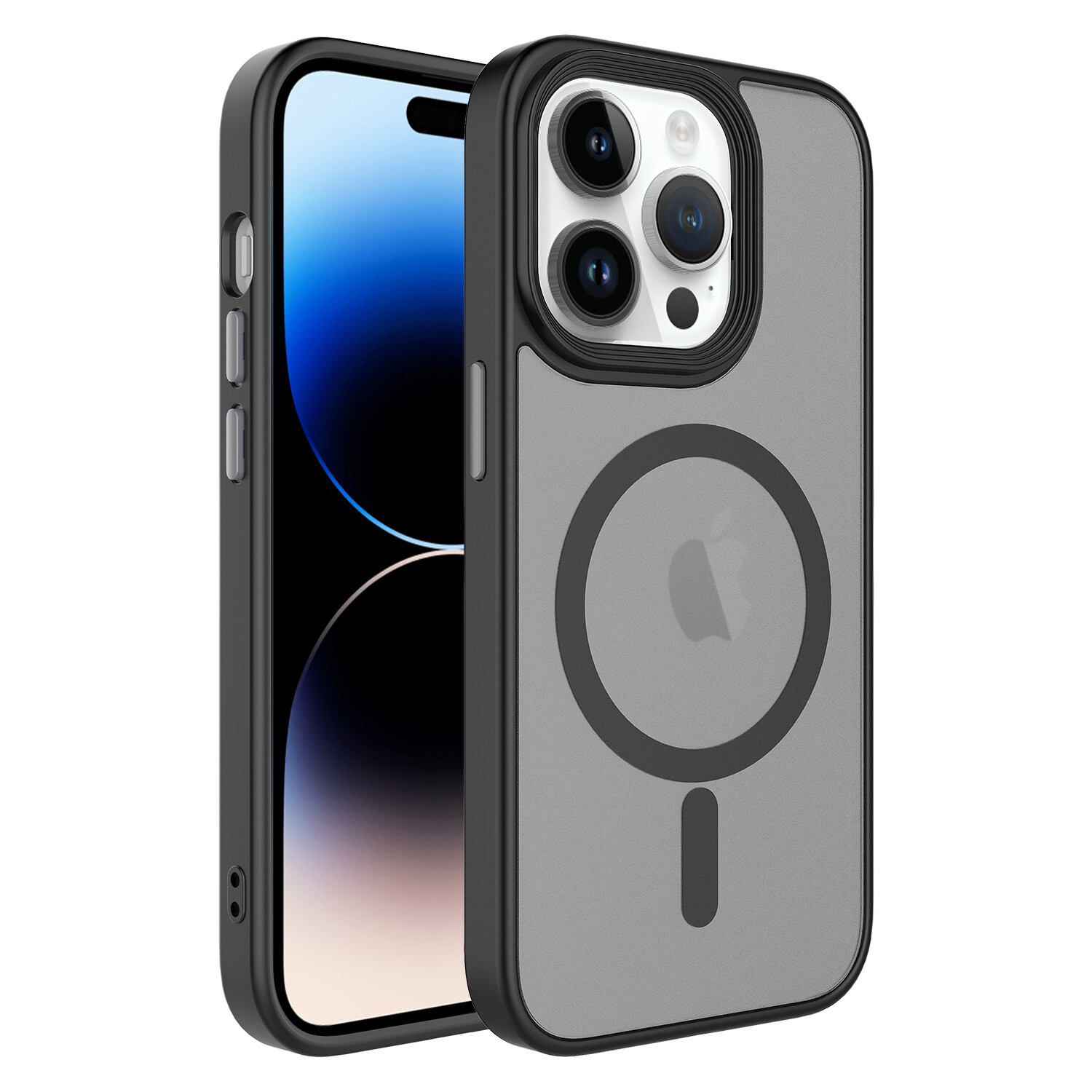 KNY Apple phone 14 Pro Klf MageSafeli Silikon Kenarl Buzlu Sert Flet Kapak