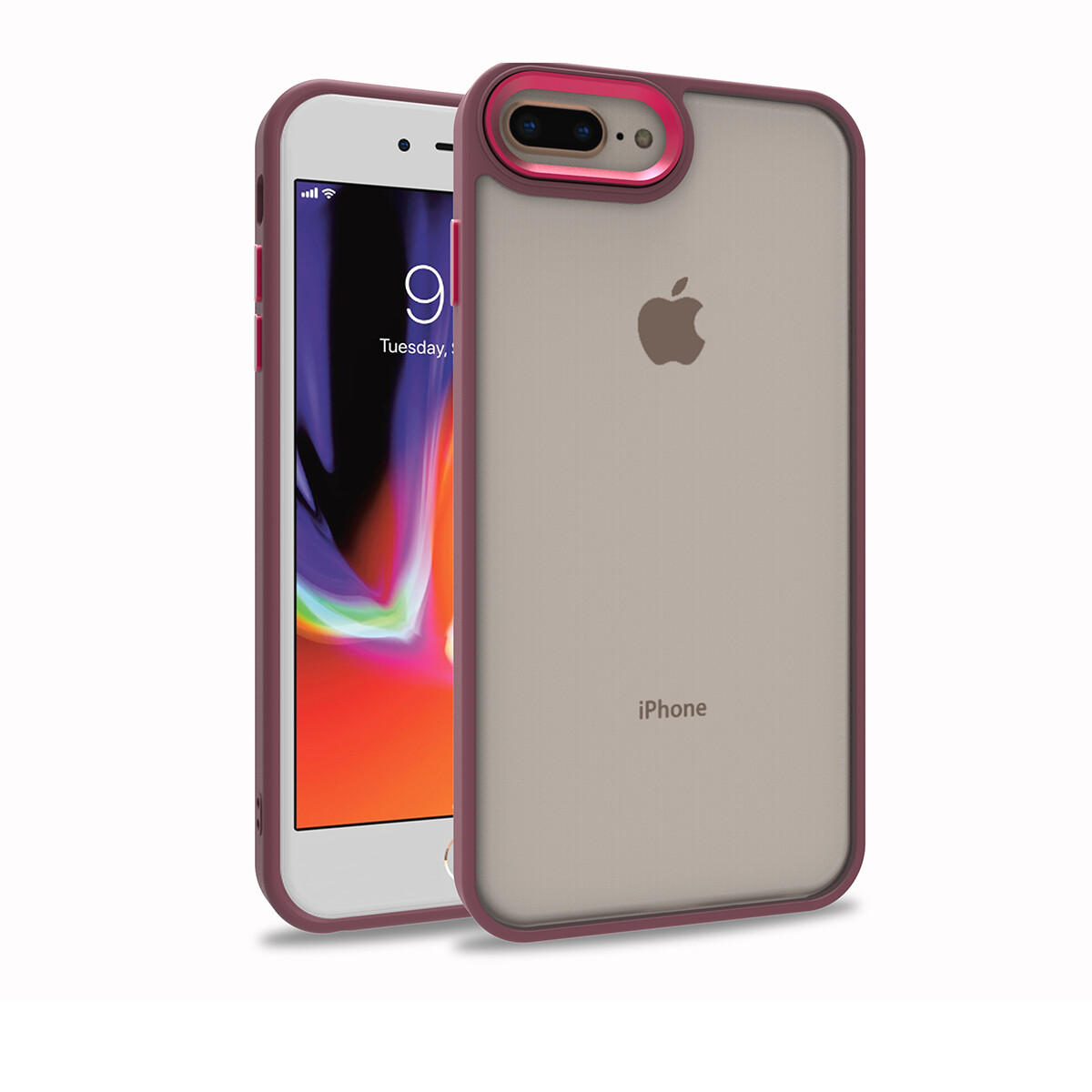 KNY Apple İphone 8 Plus Kılıf Silikon Kenarlı Renkli Flora Kapak