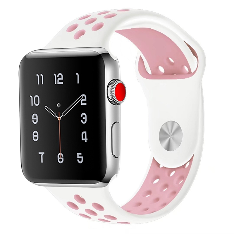 KNY Apple Watch 38 MM in Delikli Renkli Spor Silikon Kordon-Kay Beyaz-Pembe