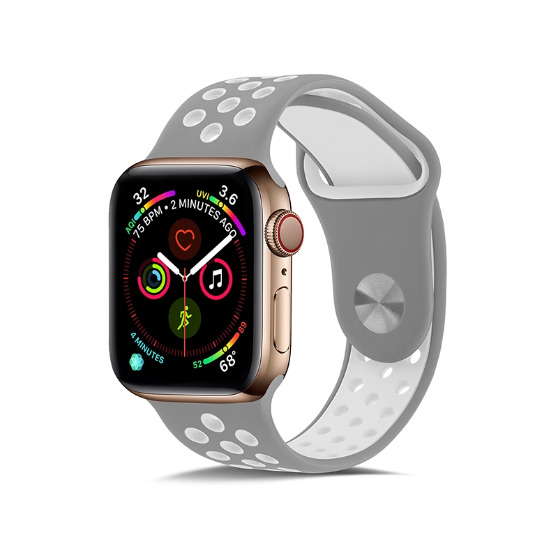 KNY Apple Watch 38 MM in Delikli Renkli Spor Silikon Kordon-Kay Gri-Beyaz