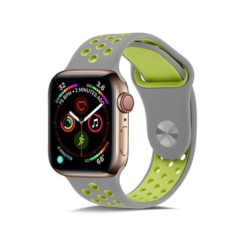 KNY Apple Watch 38 MM in Delikli Renkli Spor Silikon Kordon-Kay Gri-Yeil