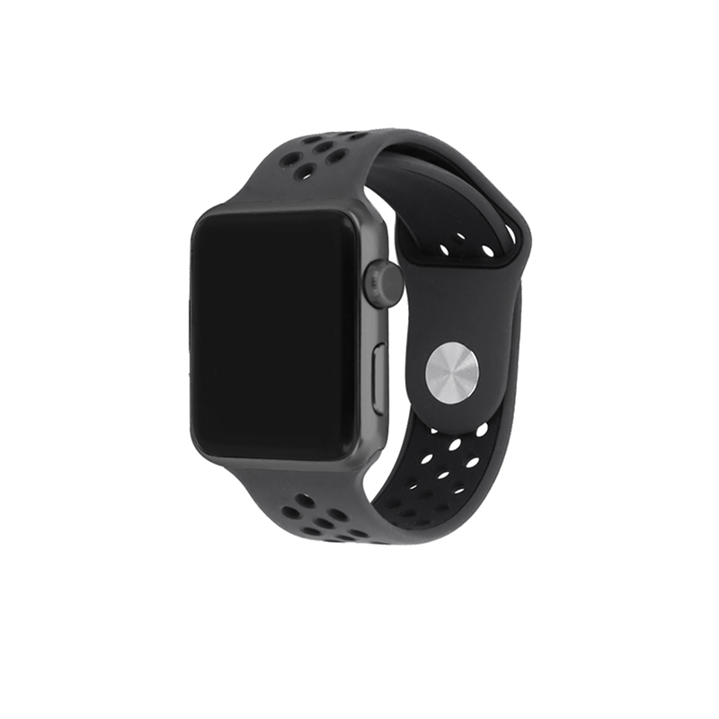 KNY Apple Watch 38 MM in Delikli Renkli Spor Silikon Kordon-Kay Siyah