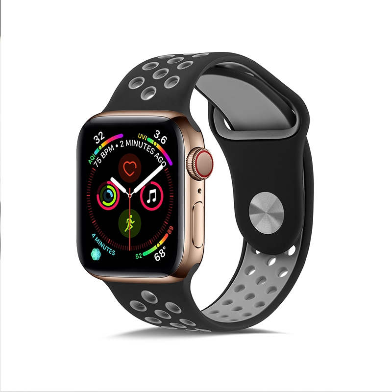 KNY Apple Watch 38 MM in Delikli Renkli Spor Silikon Kordon-Kay Siyah-Gri