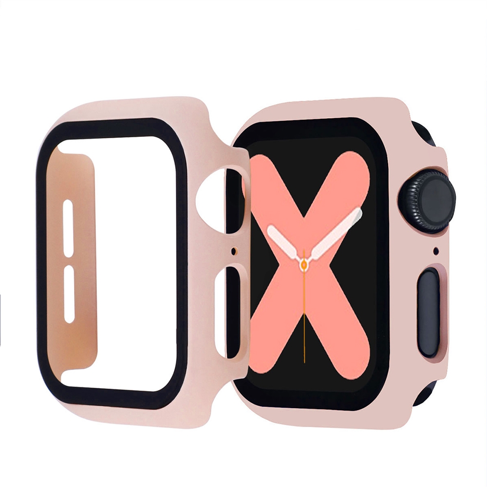 KNY Apple Watch 38MM in Full Kaplayan ereveli Ekran Koruyucu Gard Kapak Ak Pembe