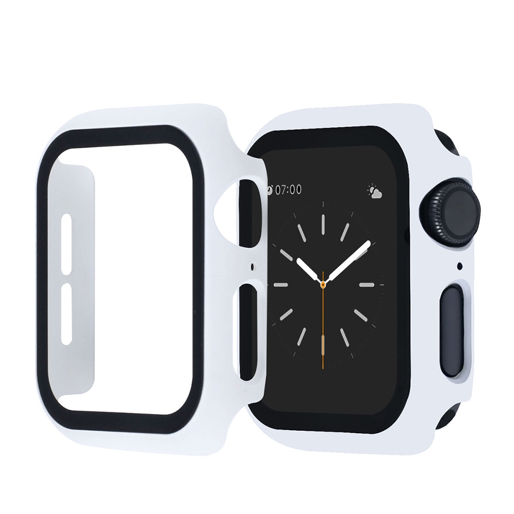 KNY Apple Watch 44MM in Full Kaplayan ereveli Ekran Koruyucu Gard Kapak Beyaz