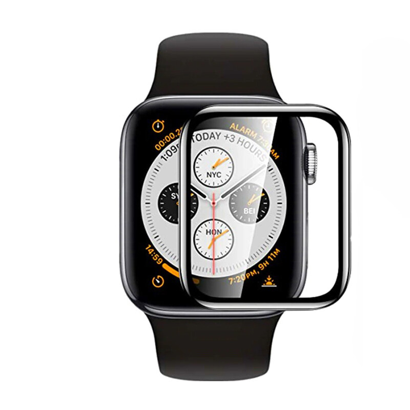 KNY Apple Watch 7 45 mm İçin Esnek Full Kaplayan PPM Ekran Koruyucu Siyah