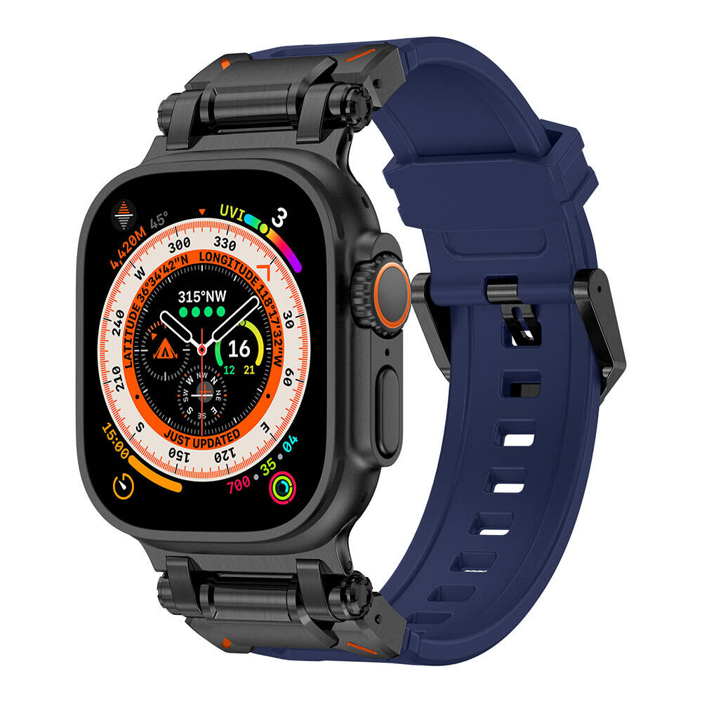 KNY Apple Watch 7 45 MM iin Metal balant Aparatl Nokta Desenli Silikon KRD-101 Kay-Kordon