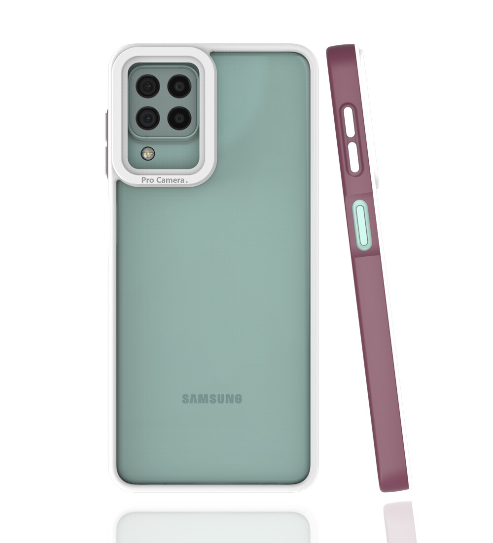 KNY Samsung Galaxy A22 Kılıf Renkli Silikon Kenarlı Kamera Korumalı Şeffaf Mima Kapak
