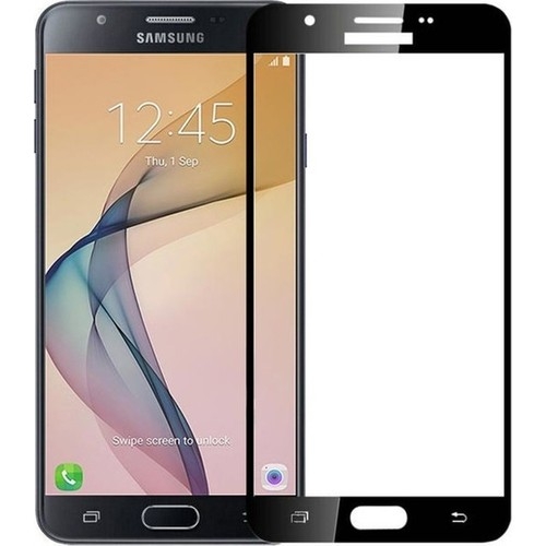 KNY Samsung Galaxy J7 Prime İçin Kenarı Kırılmaya Dayanıklı 5D Cam Ekran Koruyucu Siyah