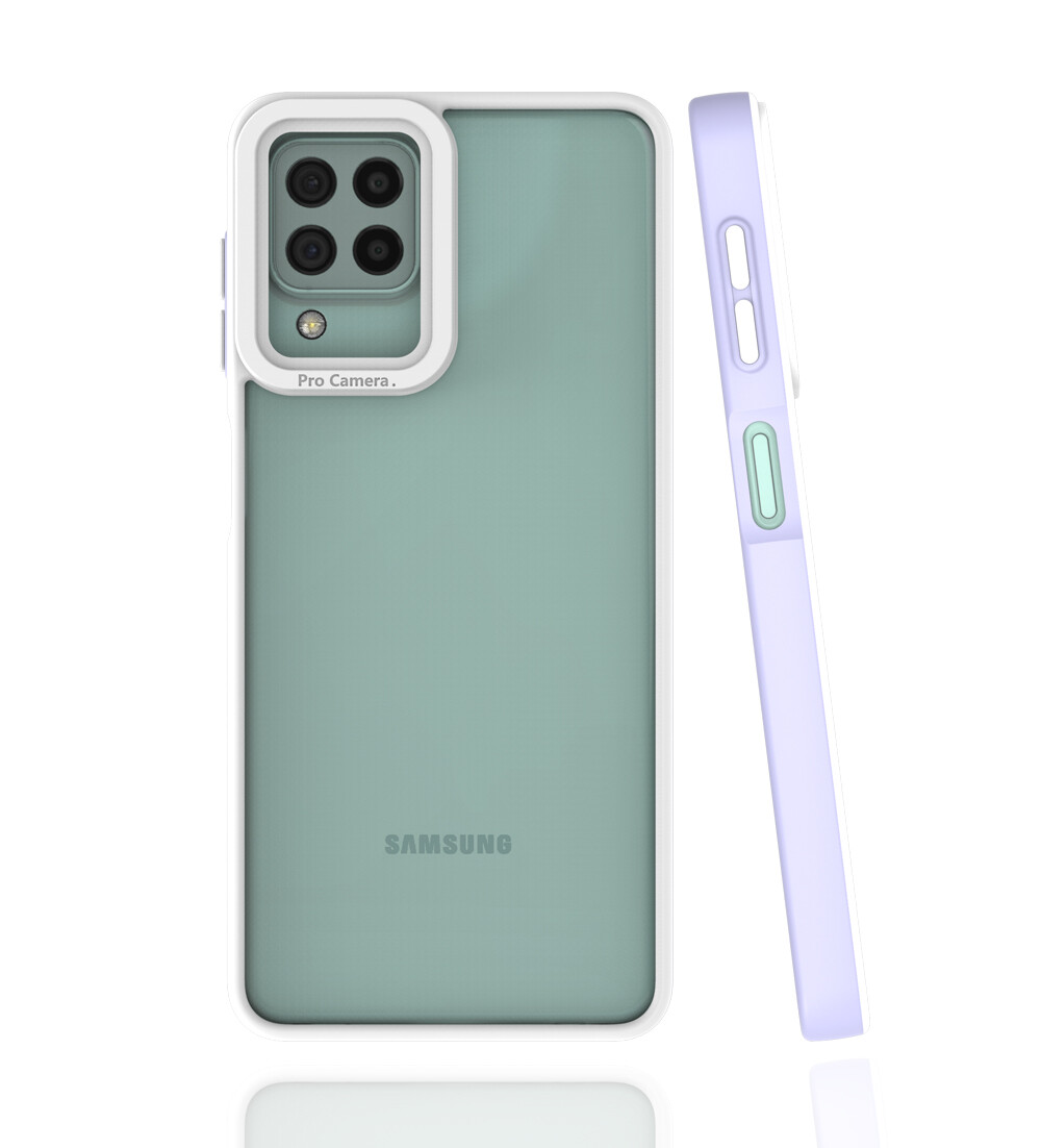 KNY Samsung Galaxy M22 Klf Renkli Silikon Kenarl Kamera Korumal effaf Mima Kapak