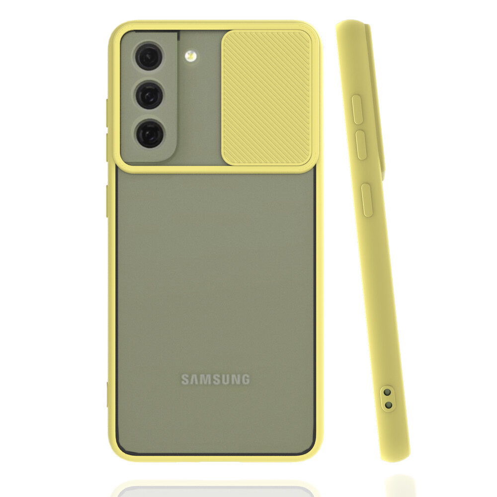 KNY Samsung Galaxy S22 Kılıf Renkli Kenarlı Kamera Korumalı Sürgülü Lensi Kapak
