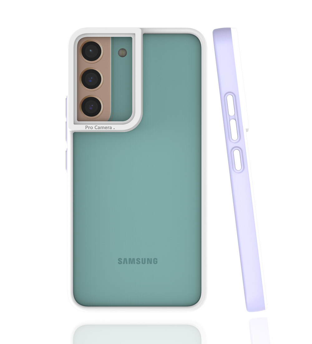 KNY Samsung Galaxy S22 Klf Renkli Silikon Kenarl Kamera Korumal effaf Mima Kapak
