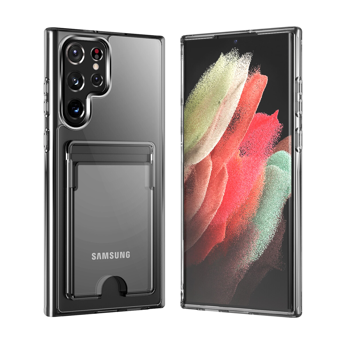 KNY Samsung Galaxy S22 Ultra Kılıf Ultra Korumalı Şeffaf Kart Koymalı Ensa Kapak