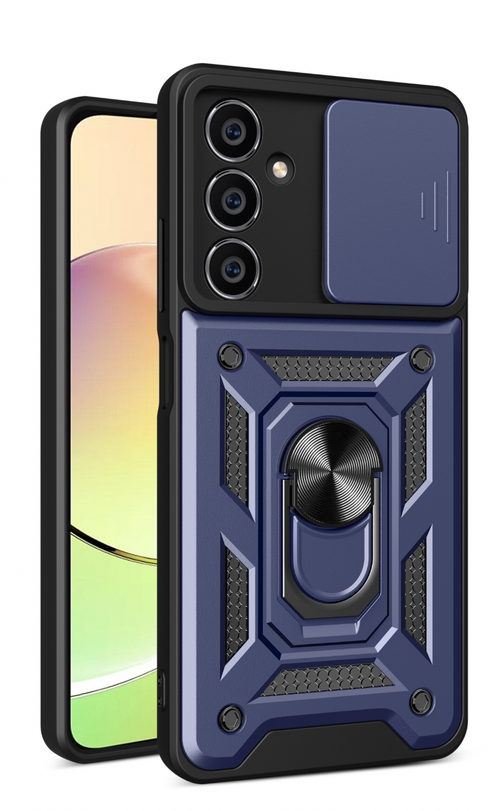 KNY Samsung Galaxy S23 FE Kılıf Ultra Korumalı Yüzüklü Manyetik Sürgülü Vega Kapak
